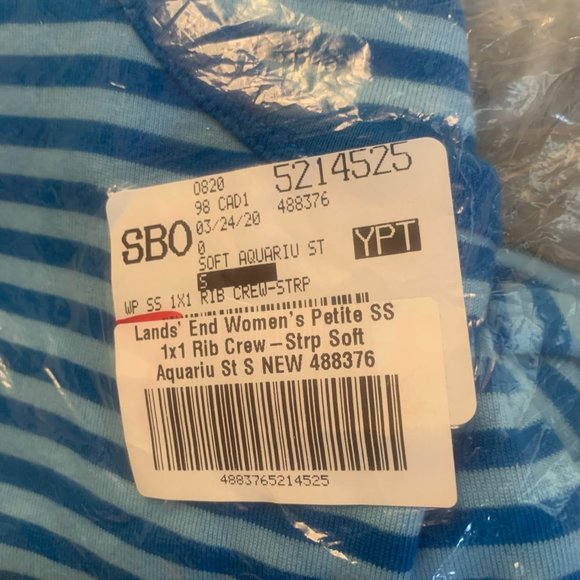 NWT LANDS' END SHORT SLEEVE 1X1 RIB CREW NECK STRIP SHIRT AQUARIU STRIPE SP - Picture 8 of 9